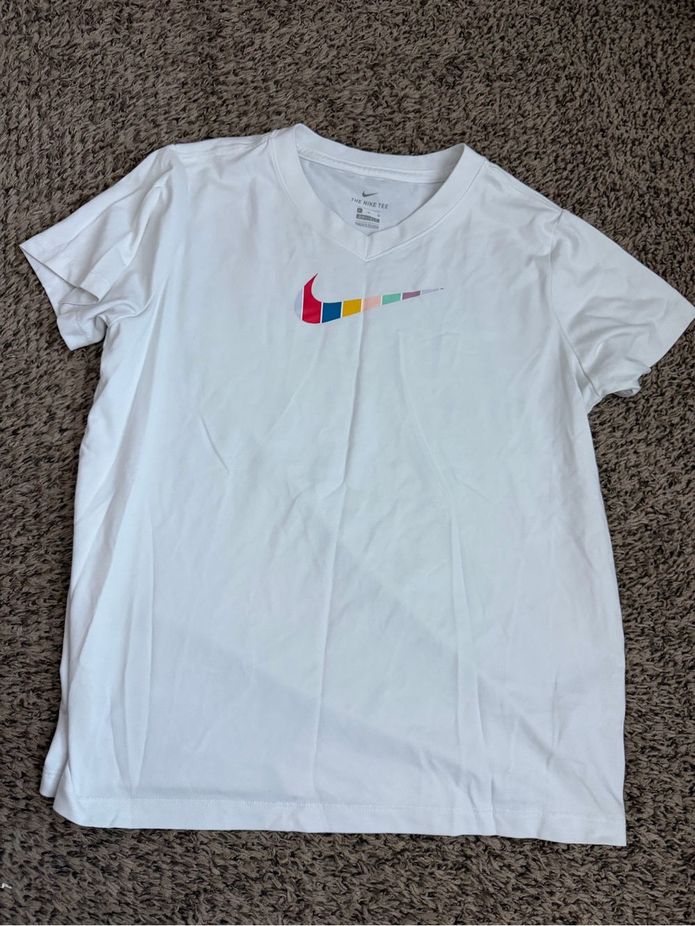 Nike White Short Sleeve Tee with Multicolor Swoosh
